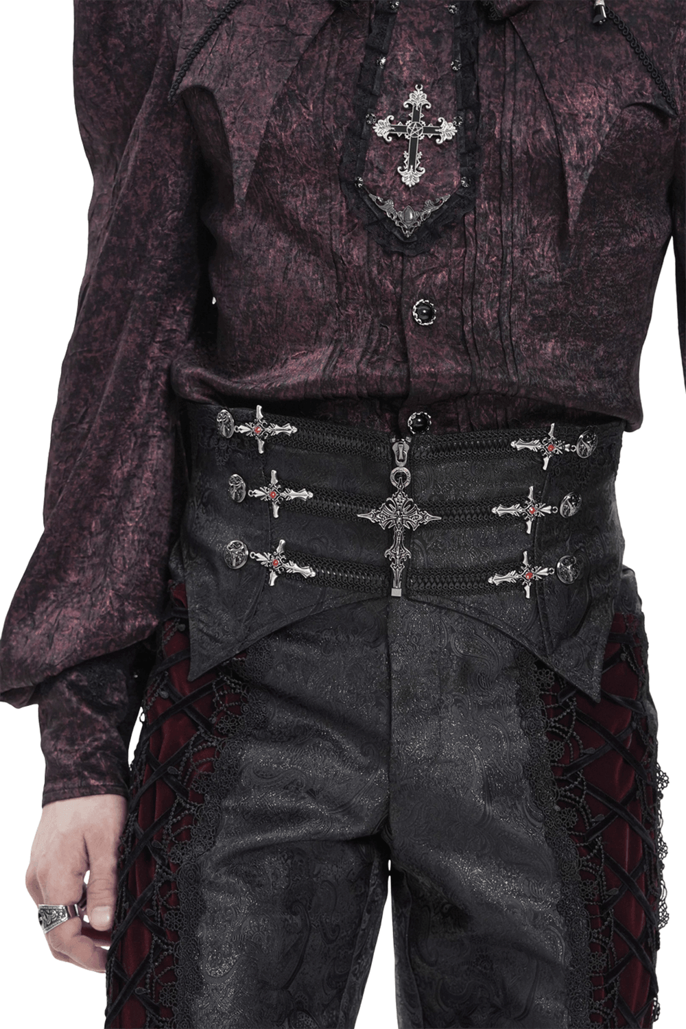Black Brocade Gothic Waist Corset with Crosses