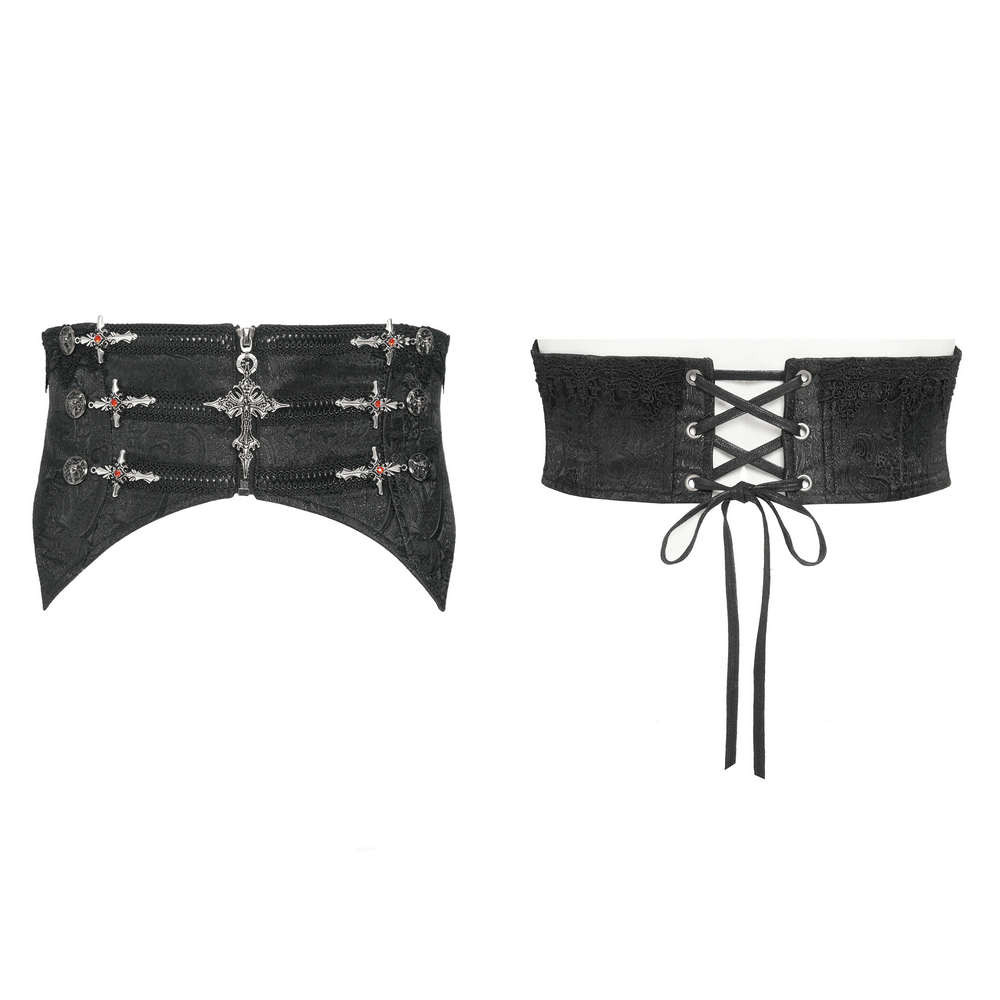 Black Brocade Gothic Waist Corset with Crosses