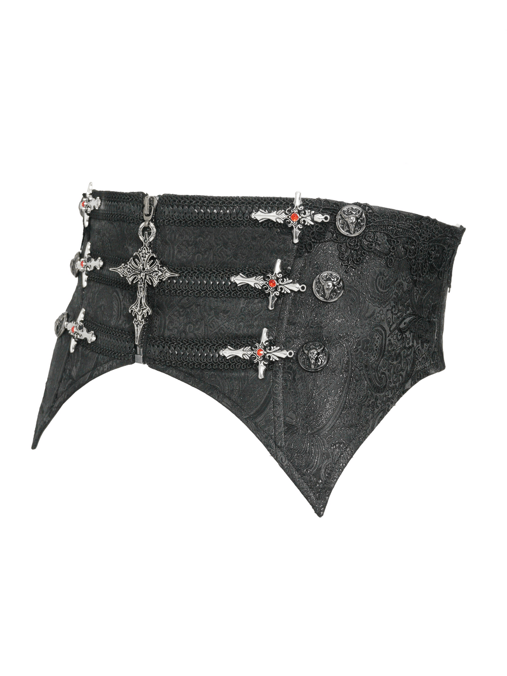 Black Brocade Gothic Waist Corset with Crosses
