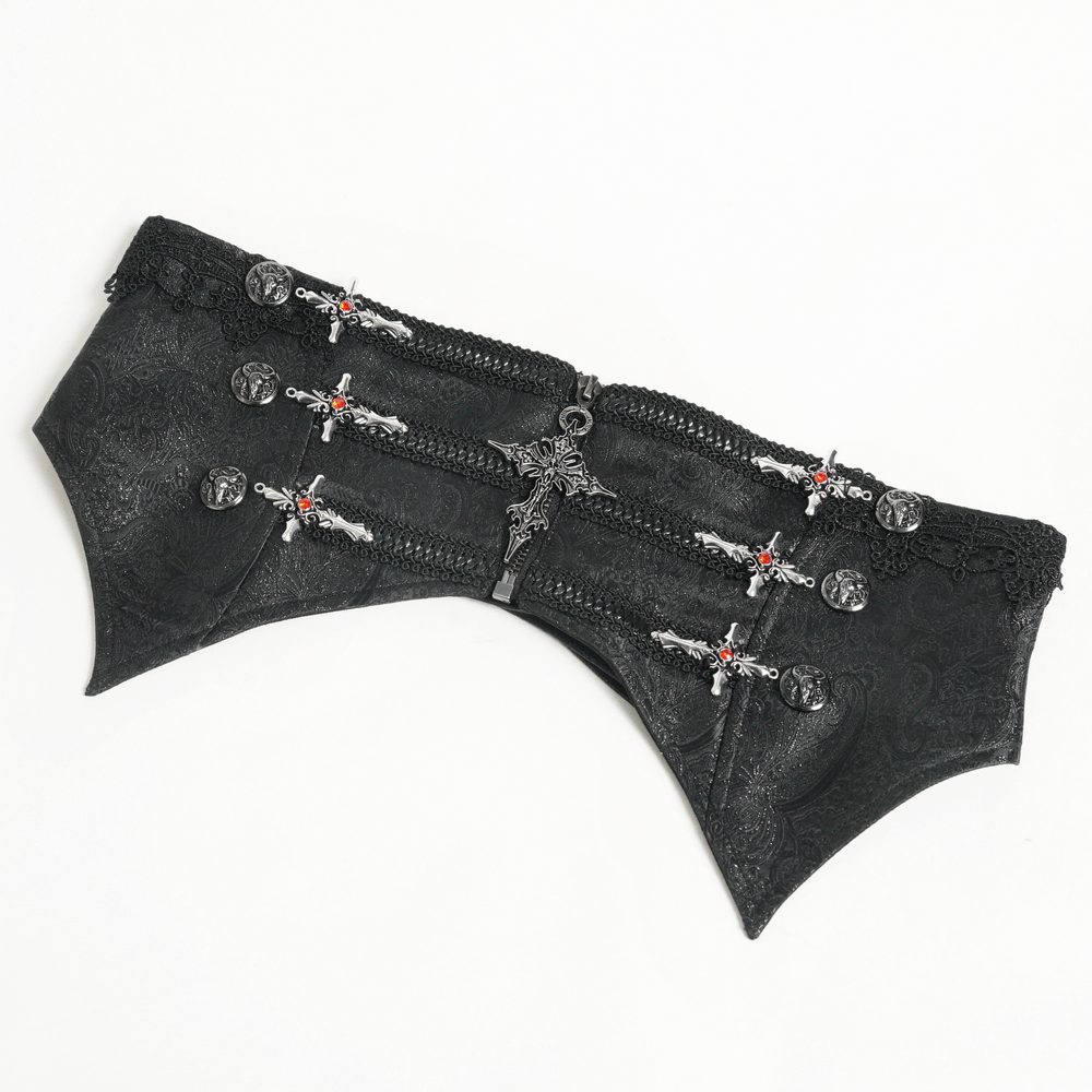 Black Brocade Gothic Waist Corset with Crosses