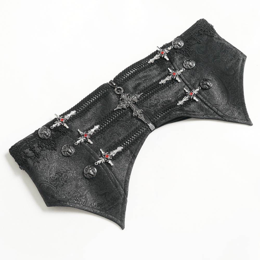 Black Brocade Gothic Waist Corset with Crosses