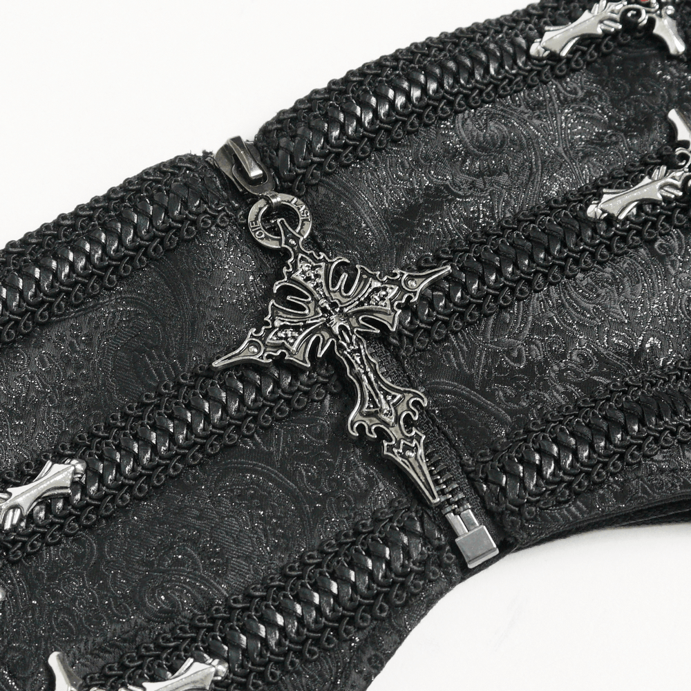 Black Brocade Gothic Waist Corset with Crosses