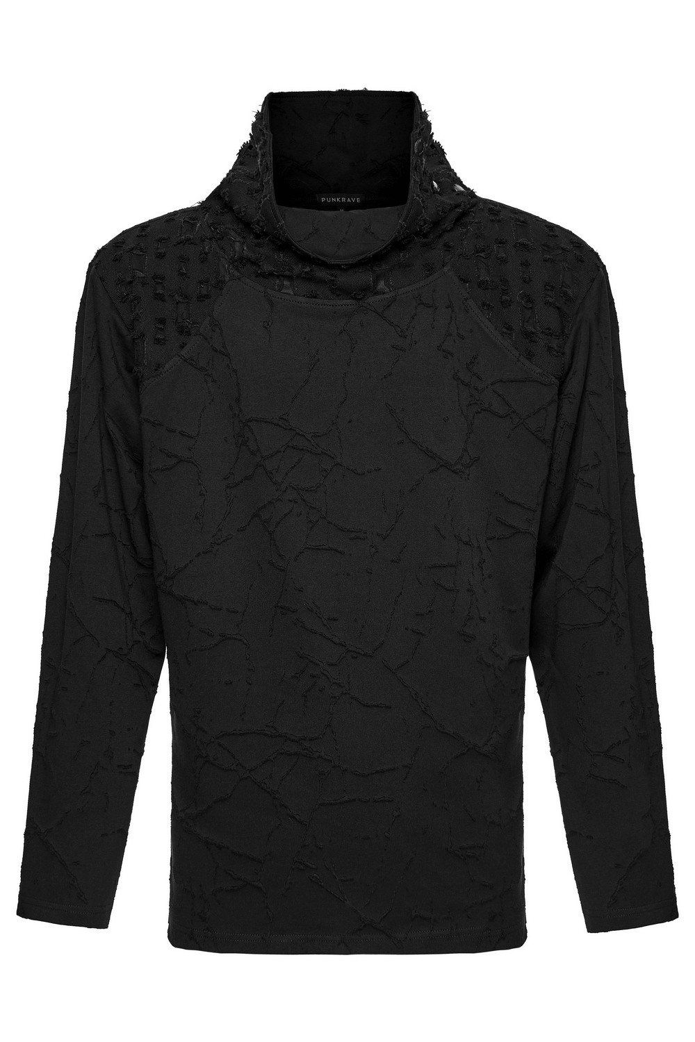 Black Burnout Knit Gothic Top with Stand Collar Design
