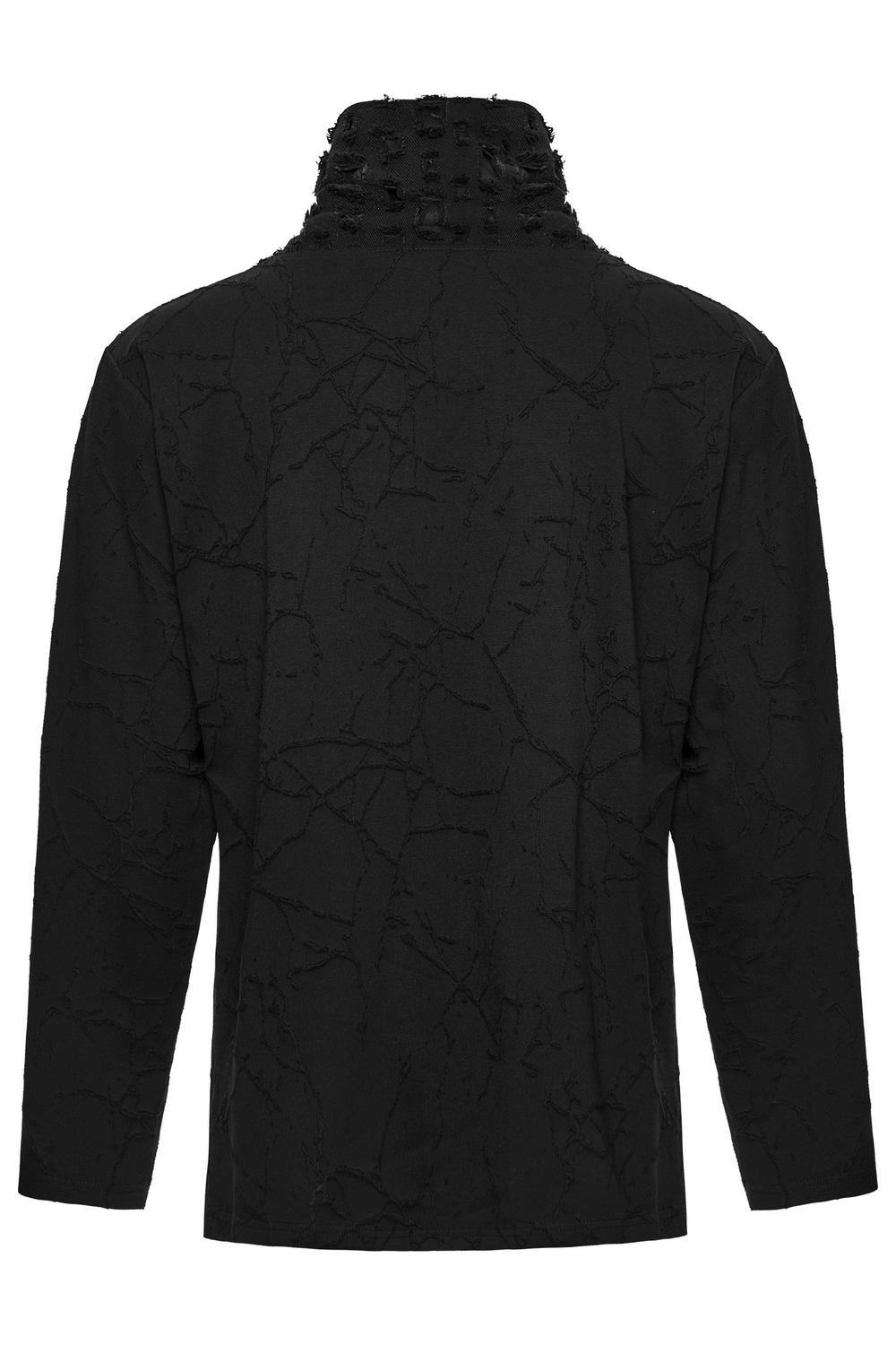 Black Burnout Knit Gothic Top with Stand Collar Design