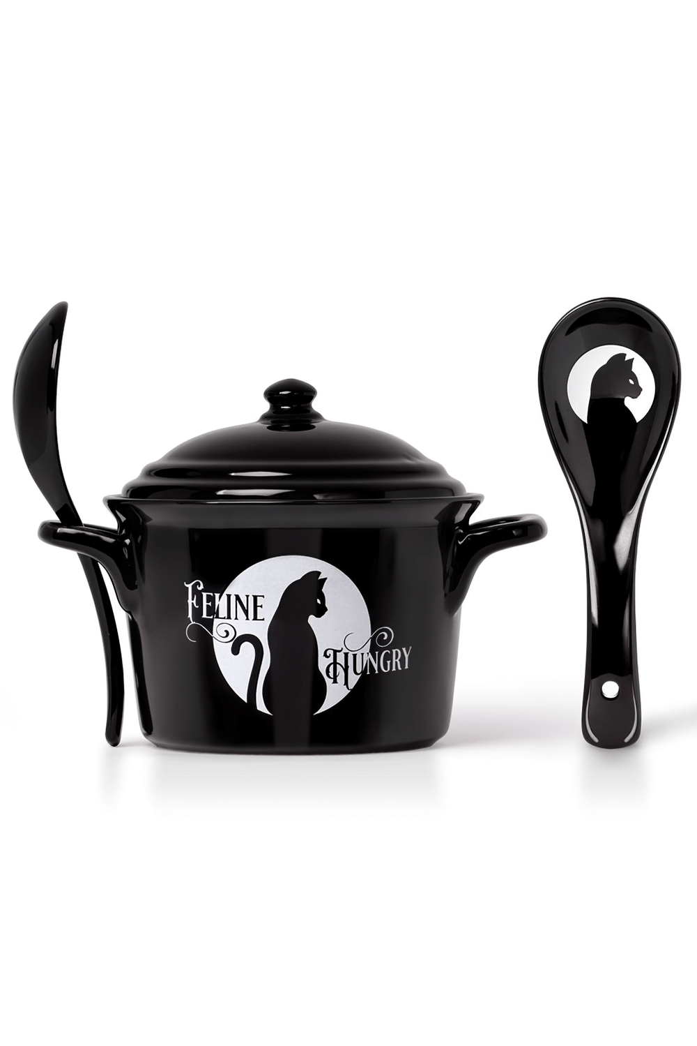 Black Cat Cauldron Bowl and Spoon Set by Alchemy
