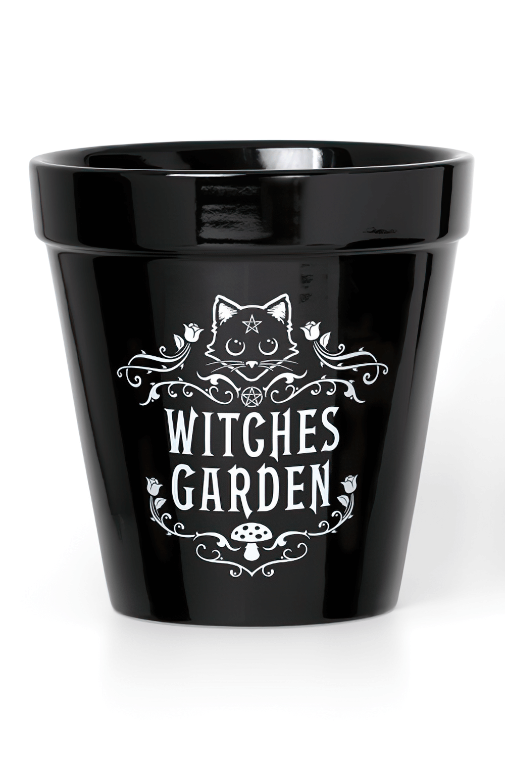 Black Ceramic Cat Design Witches Garden Planter