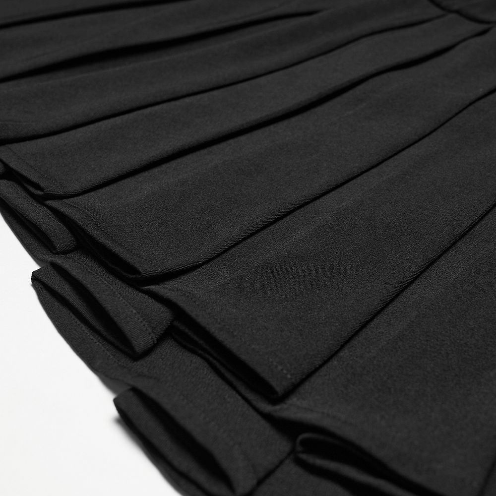 Black Cyberpunk Buckle Waist Pleated Mini Skirt