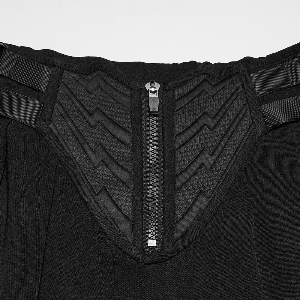 Black Cyberpunk Buckle Waist Pleated Mini Skirt