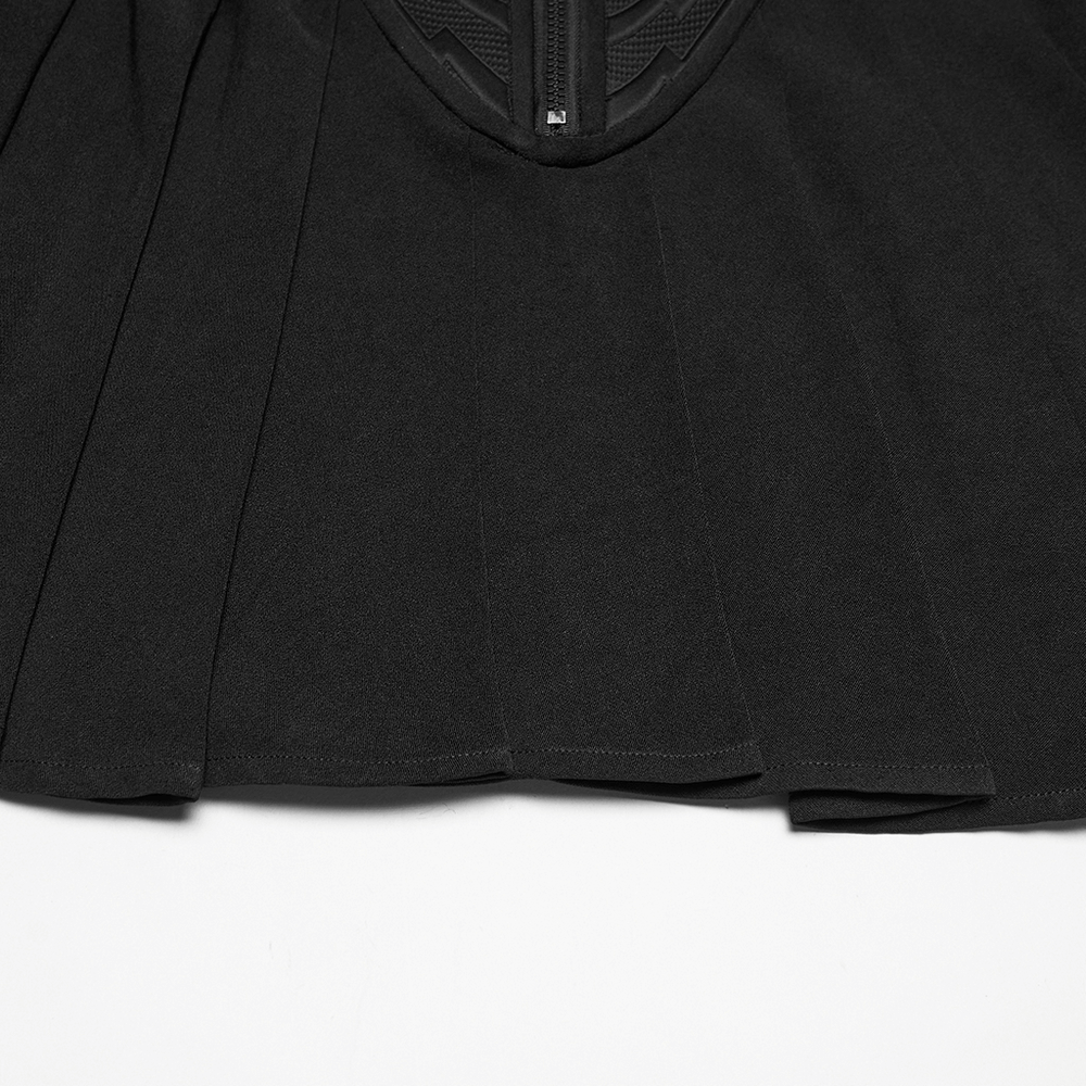 Black Cyberpunk Buckle Waist Pleated Mini Skirt