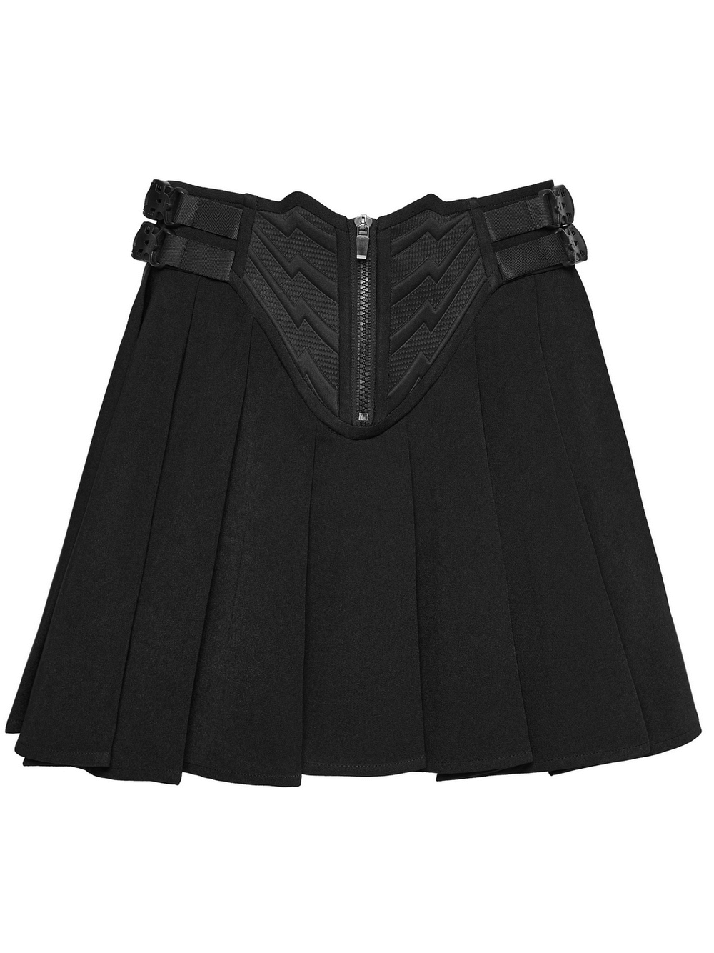 Black Cyberpunk Buckle Waist Pleated Mini Skirt