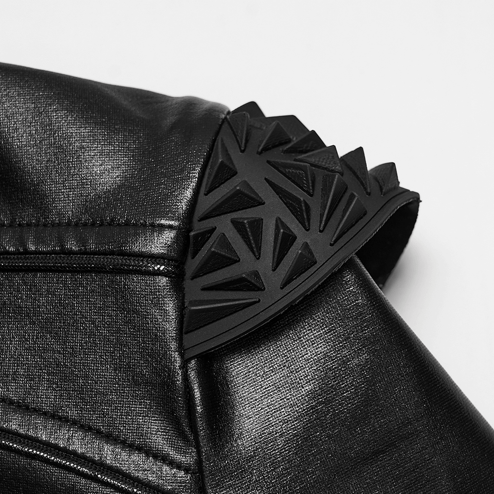 Black Cyberpunk Jacket with Sculpted Bone Shoulder Spikes