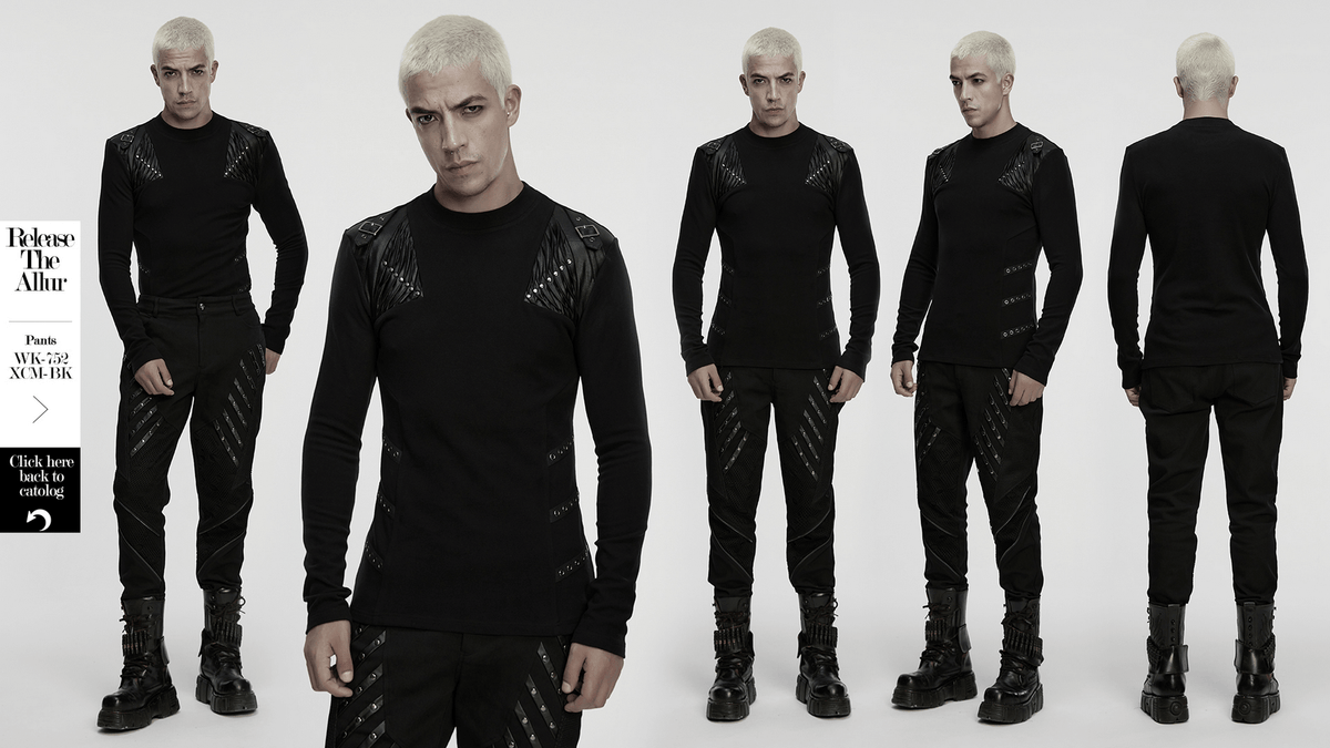 Black Cyberpunk Long Sleeve Top with Textured Panels