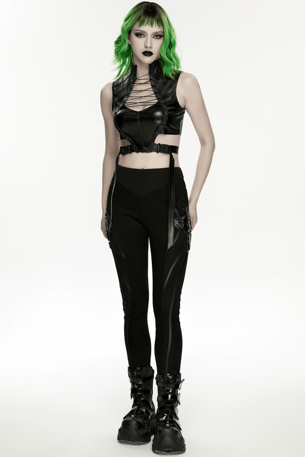 Black Cyberpunk Panel Leggings with 3D Side Armor