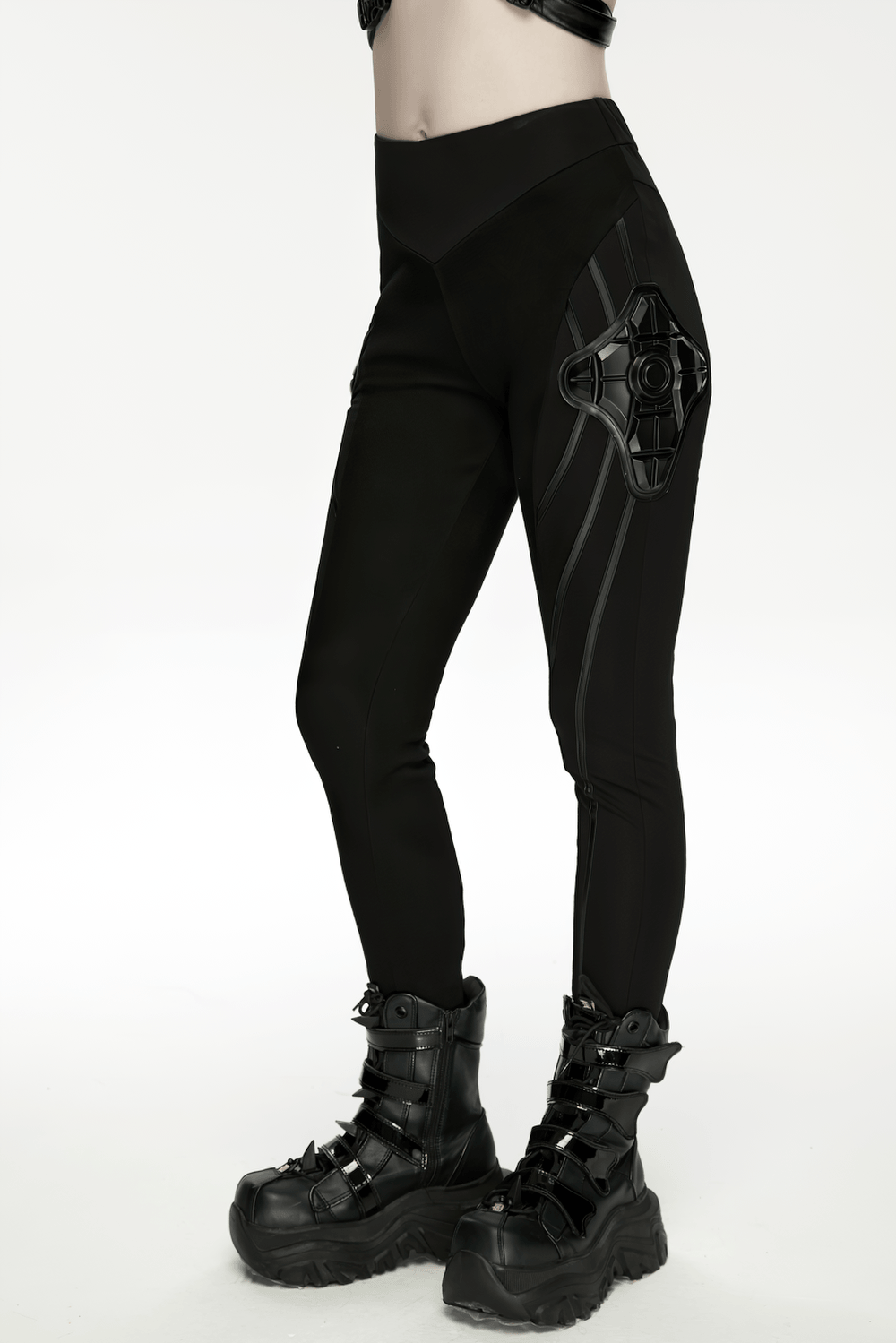 Black Cyberpunk Panel Leggings with 3D Side Armor