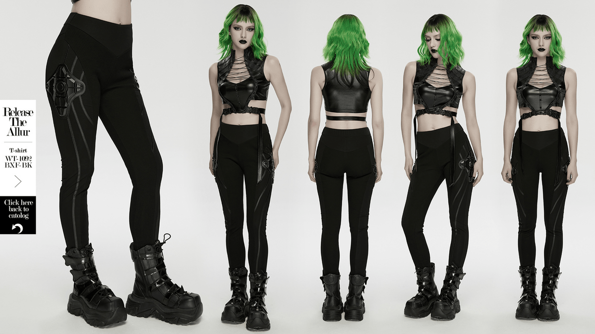 Black Cyberpunk Panel Leggings with 3D Side Armor