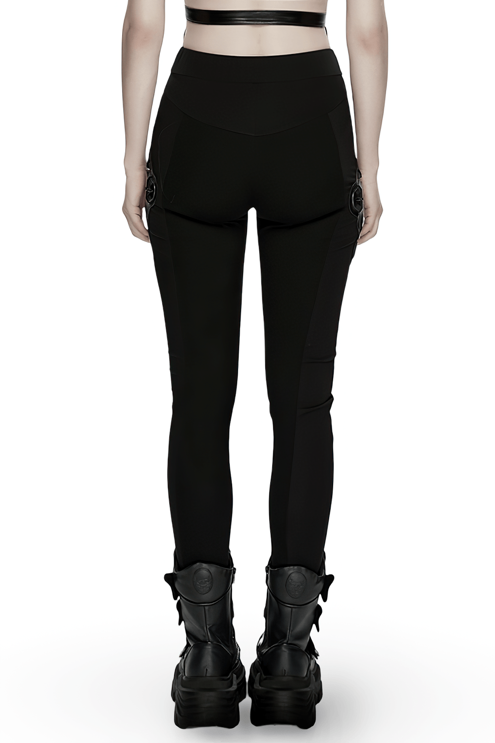 Black Cyberpunk Panel Leggings with 3D Side Armor