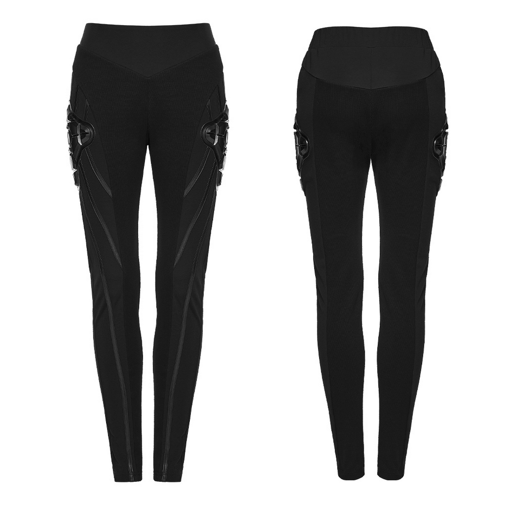 Black Cyberpunk Panel Leggings with 3D Side Armor