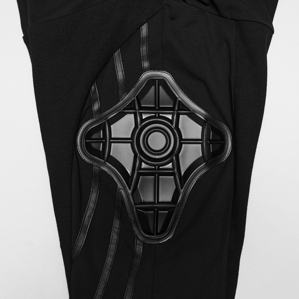 Black Cyberpunk Panel Leggings with 3D Side Armor