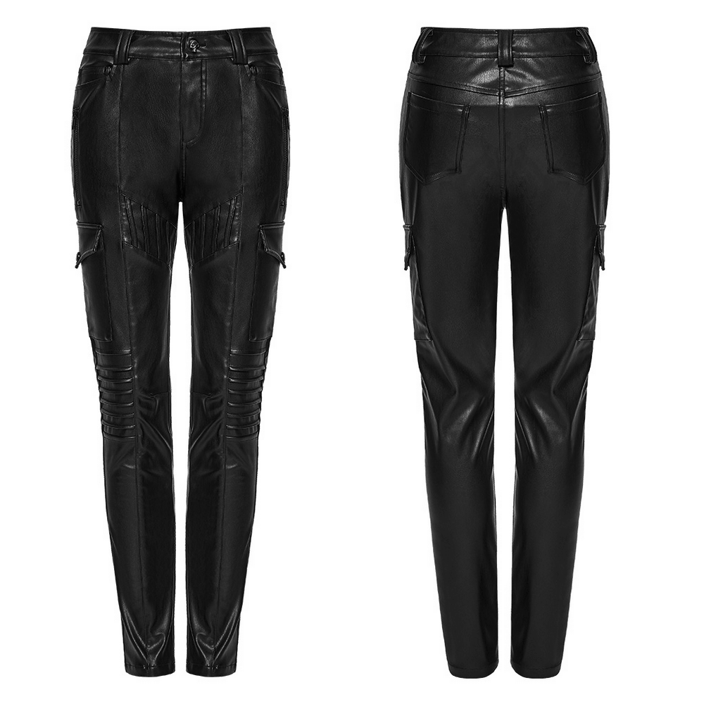Black Cyberpunk Slim Cargo Pants with Pleated Panels