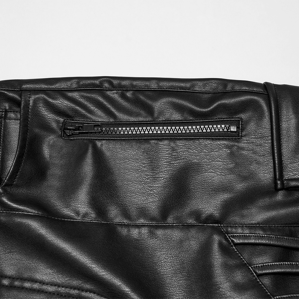 Black Cyberpunk Slim Cargo Pants with Pleated Panels