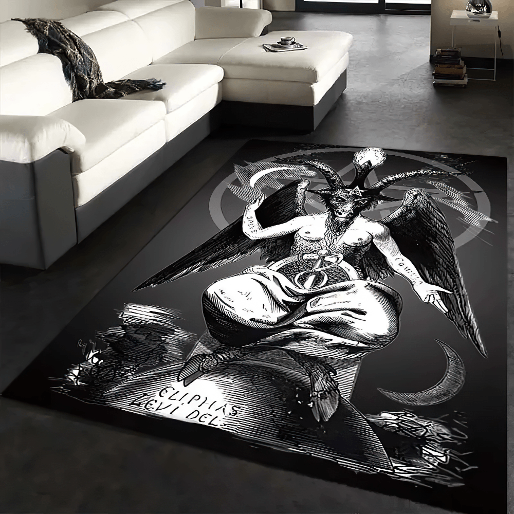 Black Dark Gothic Occult Area Rug for Room Decor