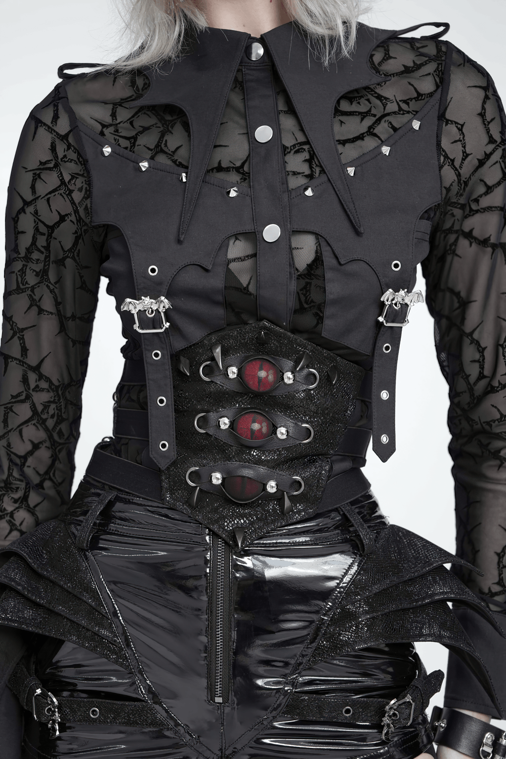 Black Dark Gothic Waist Belt with Red Eye Accents
