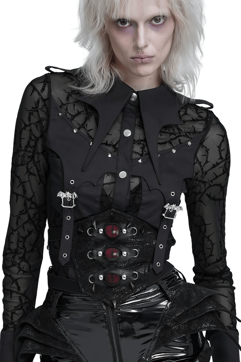 Black Dark Gothic Waist Belt with Red Eye Accents
