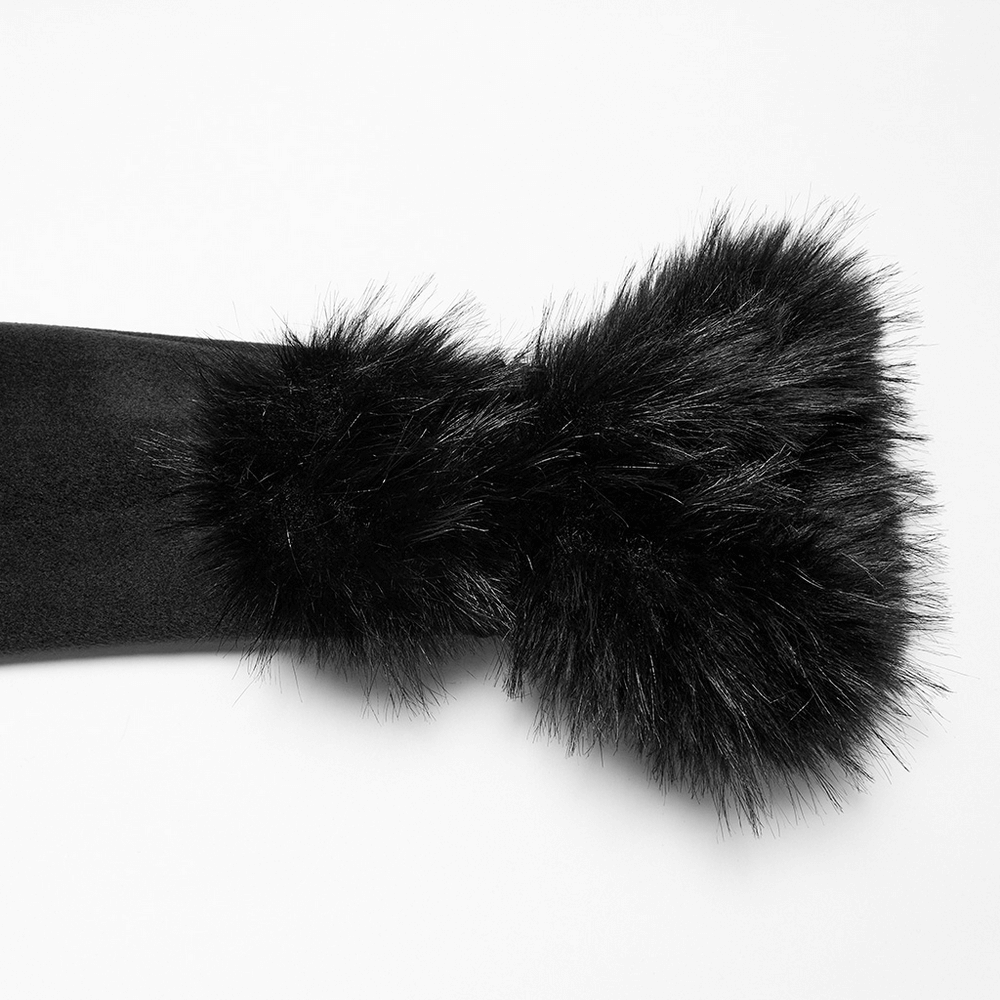 Black Detachable Two-Piece Coat with Fur Collar and Buckles