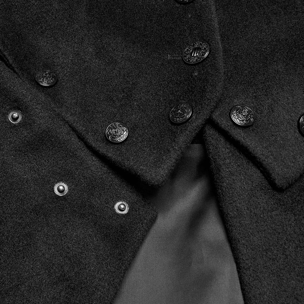 Black Detachable Two-Piece Coat with Fur Collar and Buckles