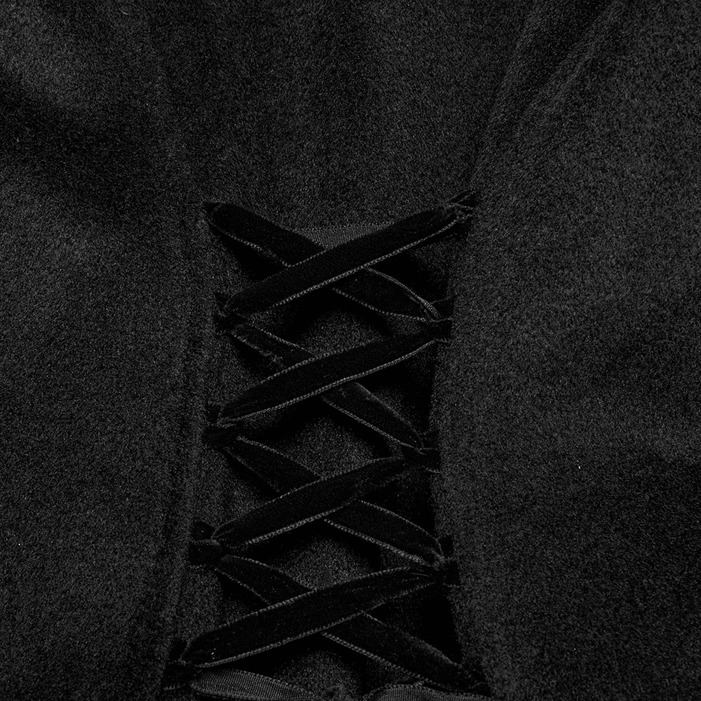 Black Detachable Two-Piece Coat with Fur Collar and Buckles