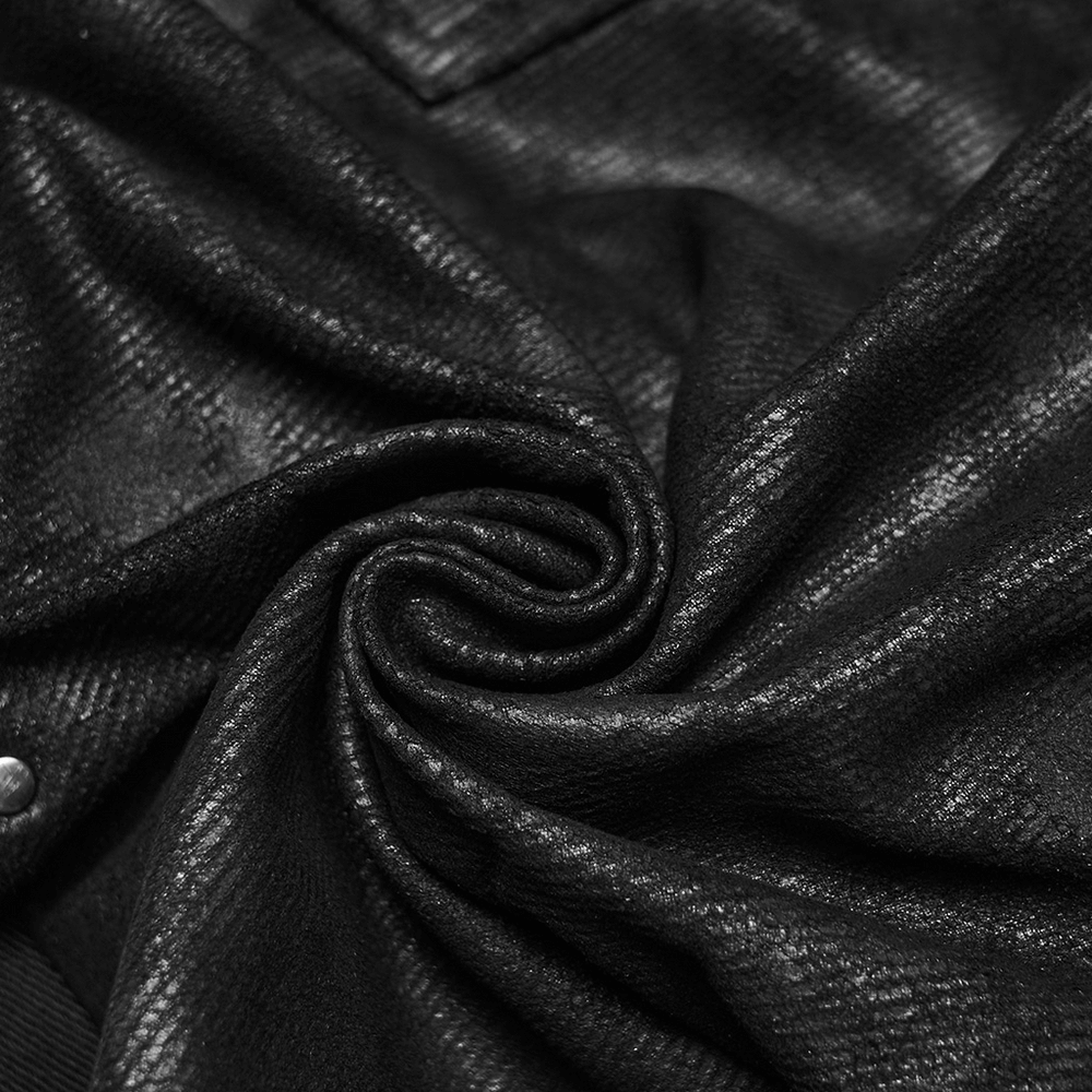 Black Distressed Twill Pants with Metal Eyelet Straps