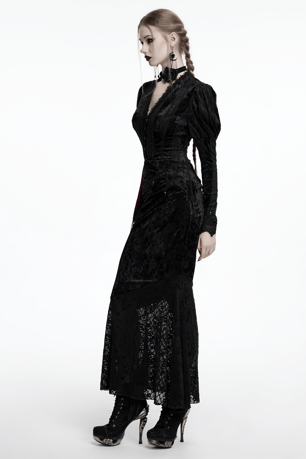 Black Elegant Lace Asymmetrical Skirt with Fishtail Design