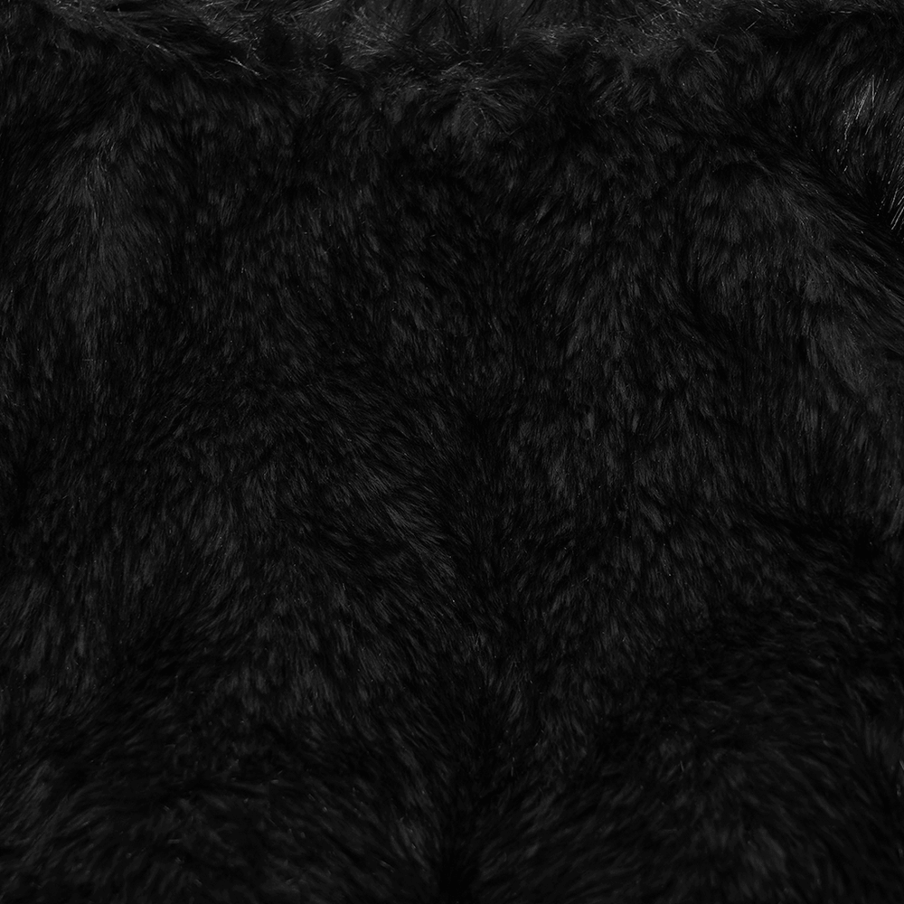 Black Faux Fur Hooded Jacket with Punk Leather Details