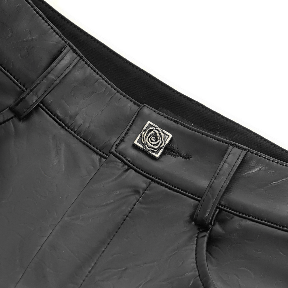 Black Faux Leather Pants with Chains and Sequin Details