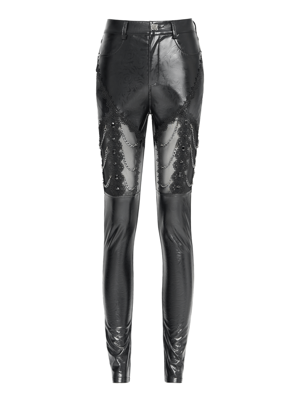 Black Faux Leather Pants with Chains and Sequin Details