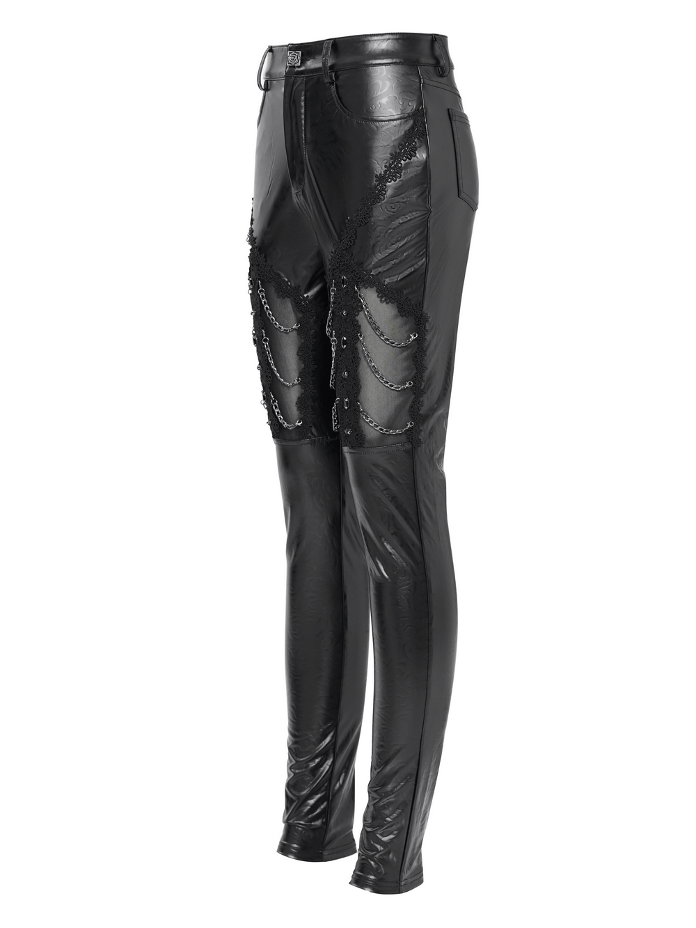 Black Faux Leather Pants with Chains and Sequin Details