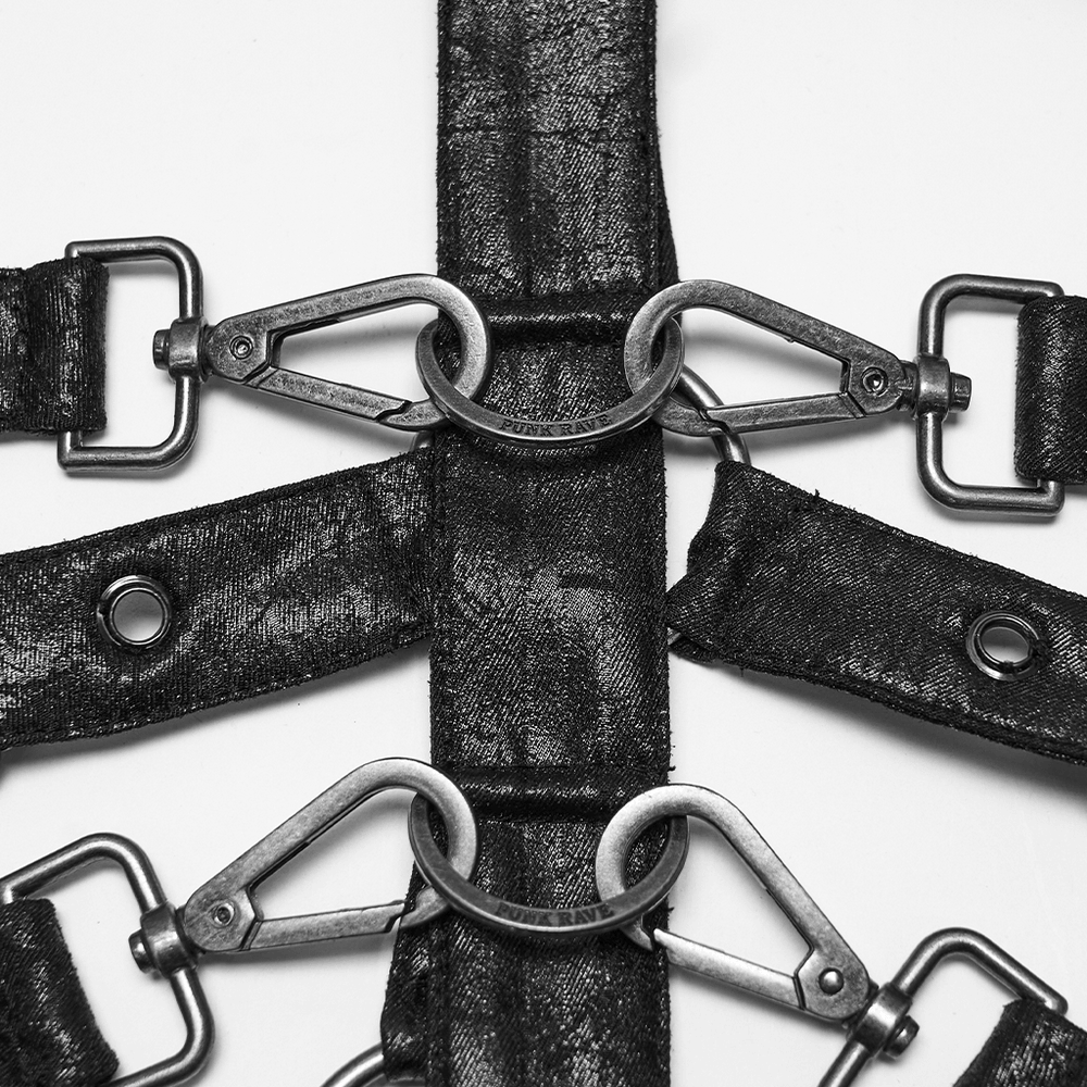 Black Faux Leather Punk Harness with Metal Details