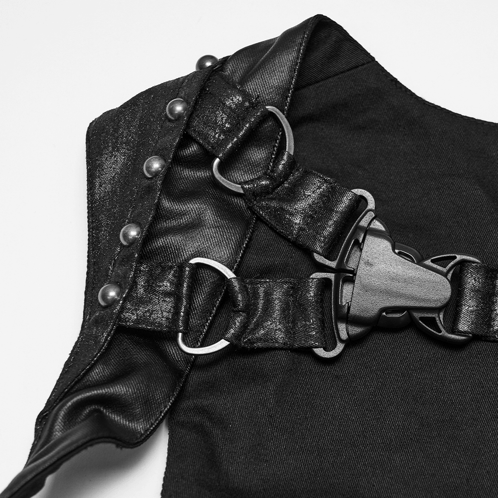 Black Faux Leather Punk Harness with Metal Details