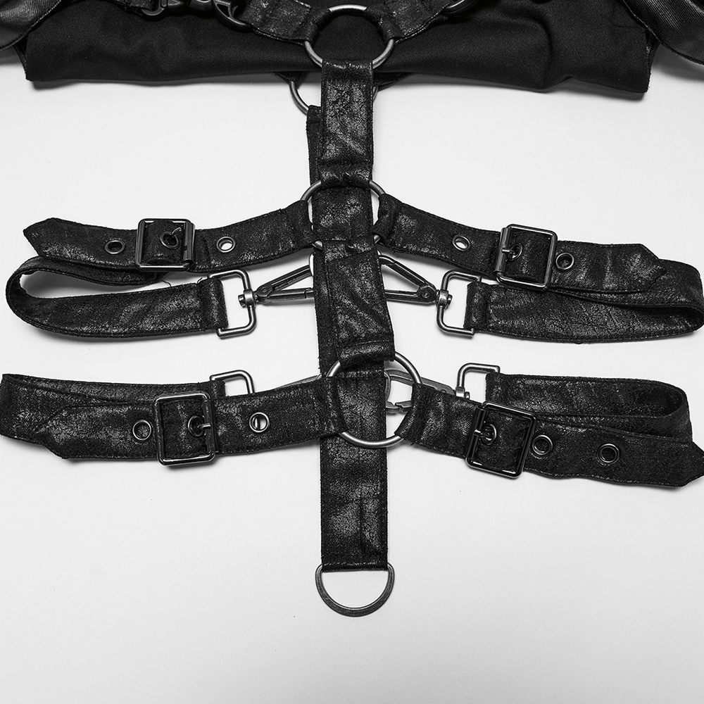 Black Faux Leather Punk Harness with Metal Details