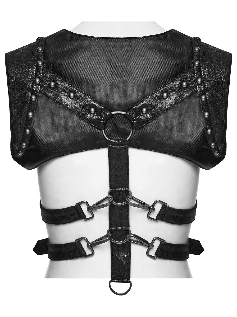 Black Faux Leather Punk Harness with Metal Details