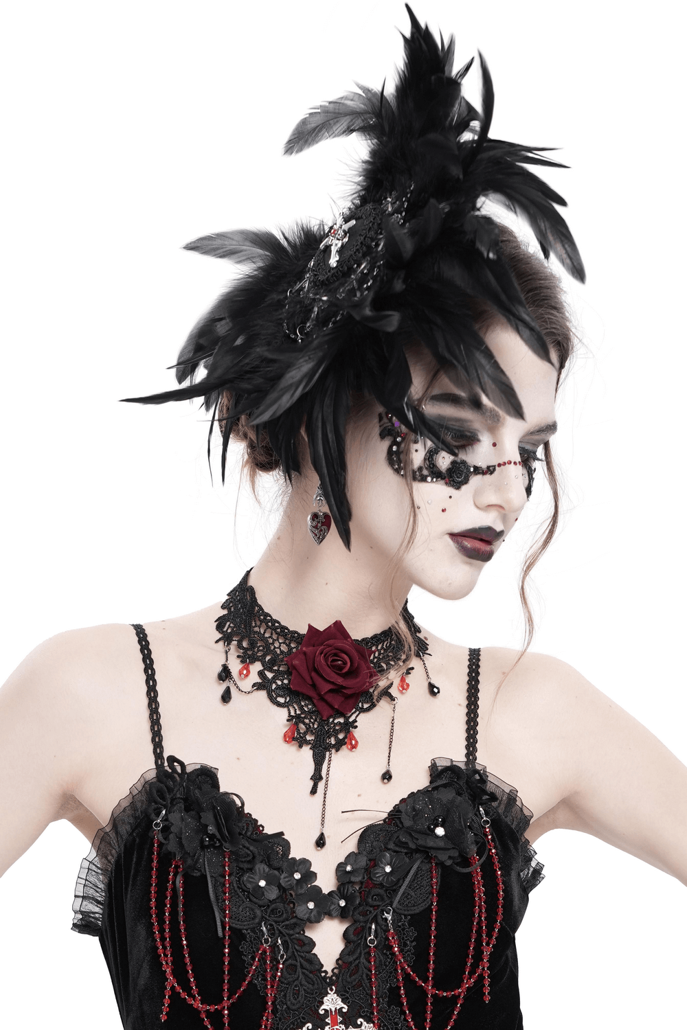 Black Feather Brooch and Hair Clip with Cross Detail