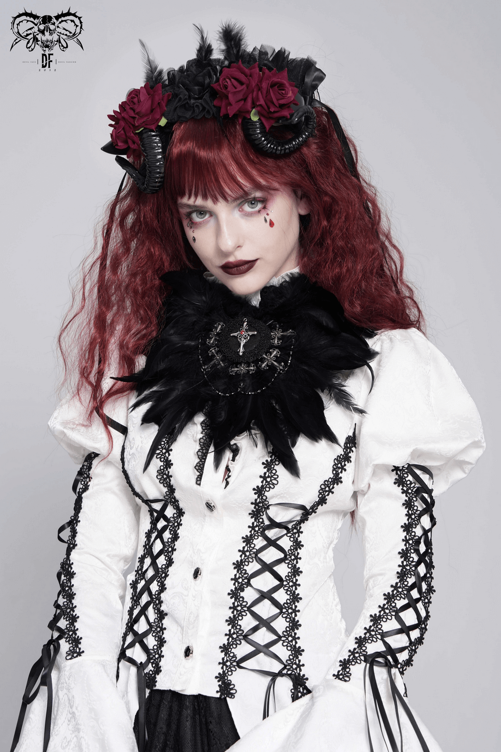 Black Feather Brooch and Hair Clip with Cross Detail