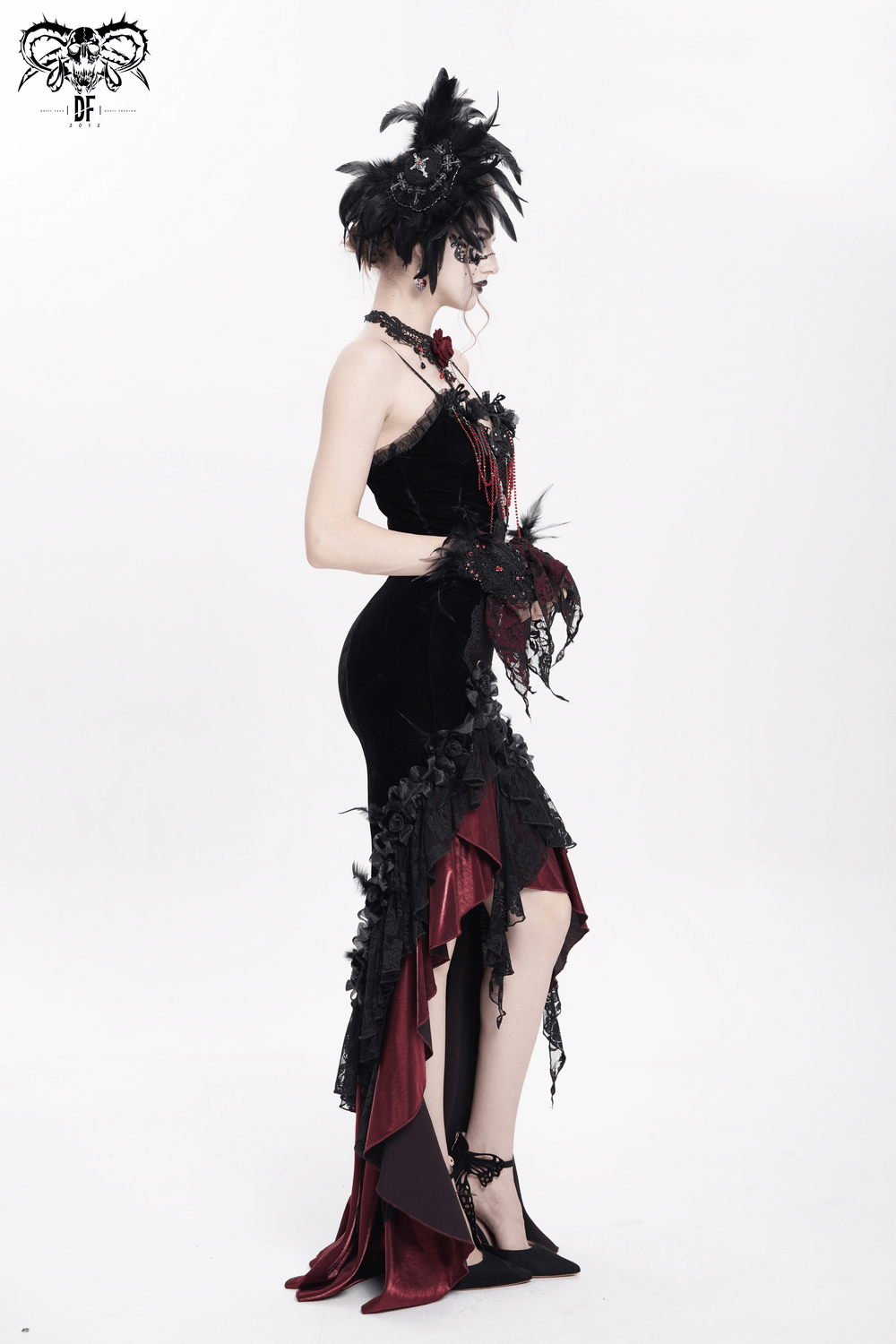 Black Feather Brooch and Hair Clip with Cross Detail