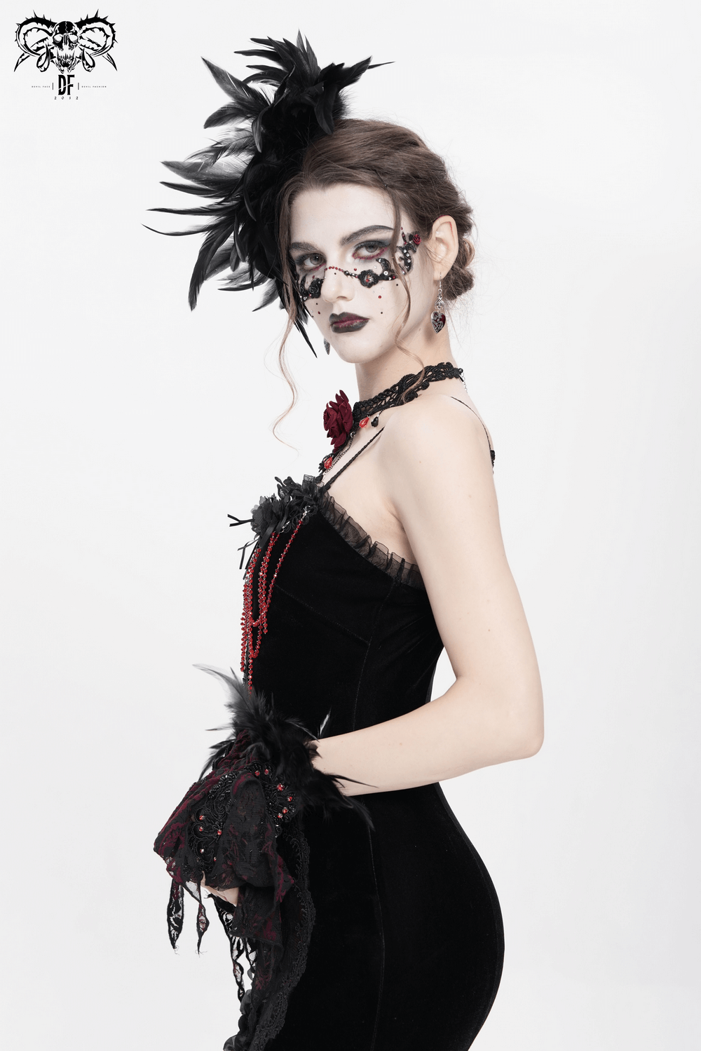 Black Feather Brooch and Hair Clip with Cross Detail