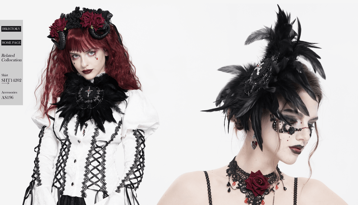 Black Feather Brooch and Hair Clip with Cross Detail