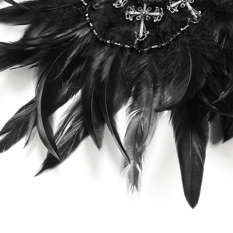 Black Feather Brooch and Hair Clip with Cross Detail