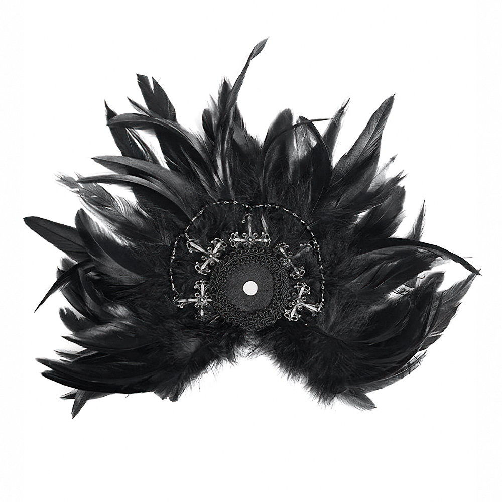 Black Feather Brooch and Hair Clip with Cross Detail