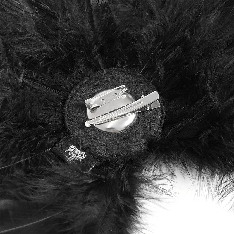 Black Feather Brooch and Hair Clip with Cross Detail