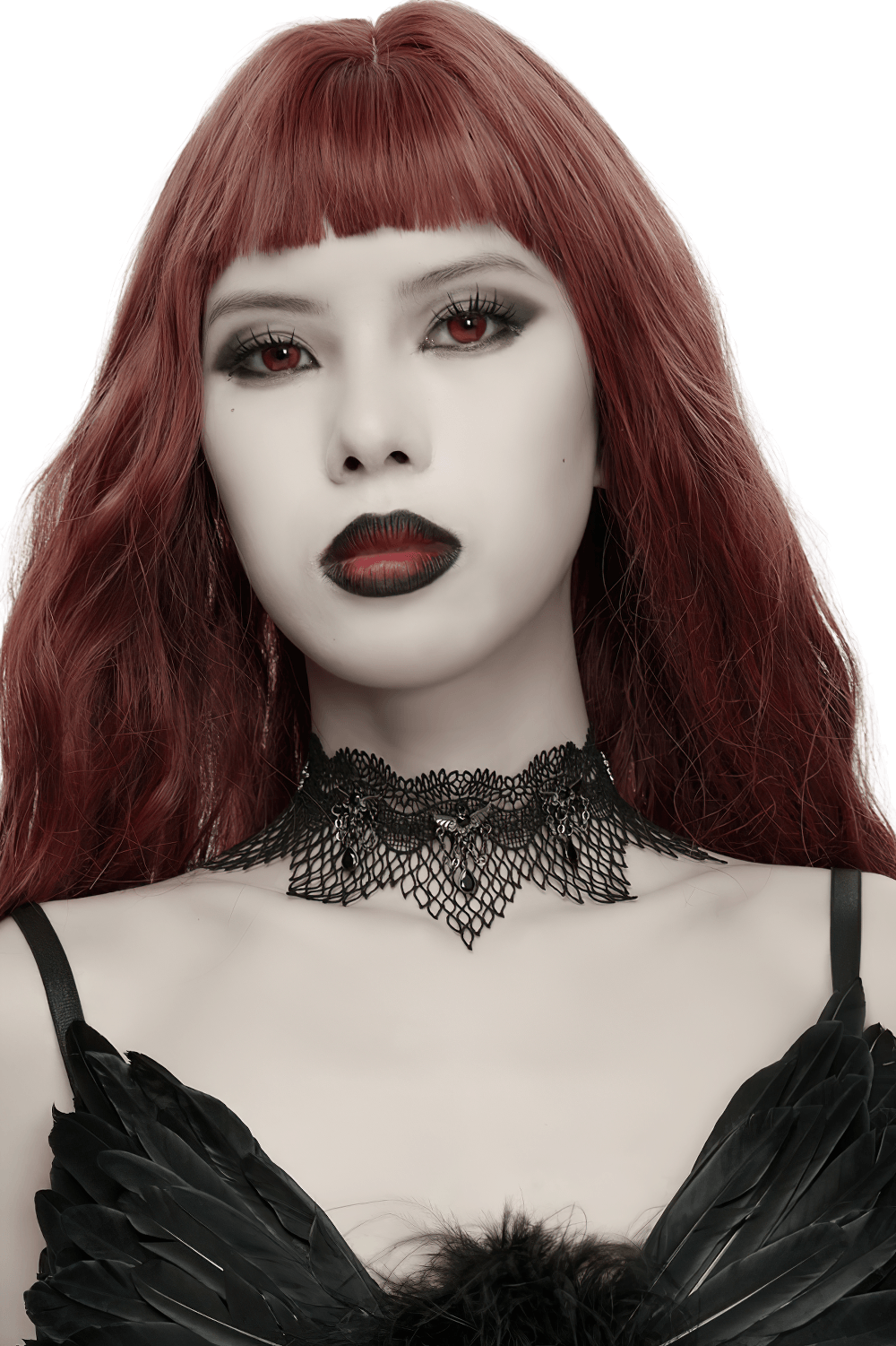 Black Gothic Bat Wing Lace Choker with Crystal Drops