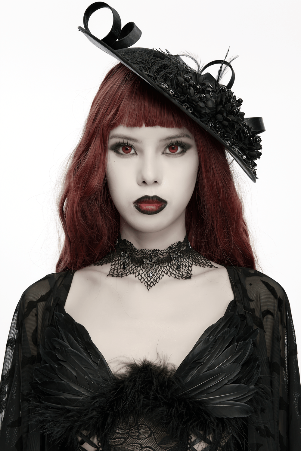 Black Gothic Bat Wing Lace Choker with Crystal Drops